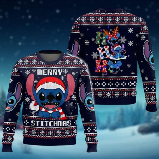 Discover Merry Stitchmas Ugly Sweater, Santa Stitch Christmas Sweater, Disney Trip Shirt, Lilo And Stitch Xmas Sweater, Christmas Lights Shirt