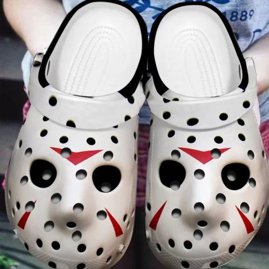 Discover Personalized Scary Jason Voorhees White Face Halloween Clogs Shoes, Jason Voorhees Shoes, Scary Jason Slipper, Funny Slippers.