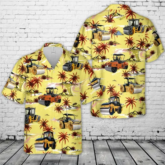 Discover Road Construction Tandem Road Roller Hawaiian Shirt Size S-5XL