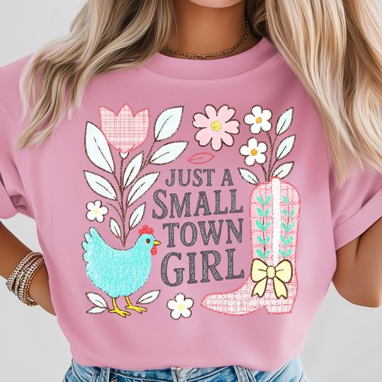 Discover Boho Farm Girl T-Shirt, Chicken Clipart Art, Floral Cowgirl Boot, Small Town Quote