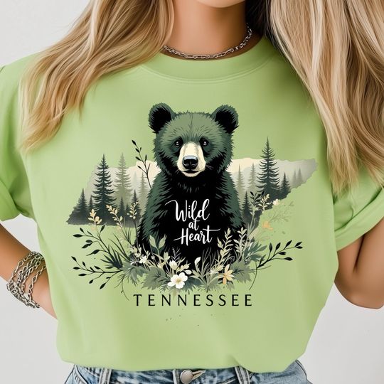 Discover Wild At Heart T-Shirt, Tennessee Bear Clipart, Coquette Floral Nature Shirt