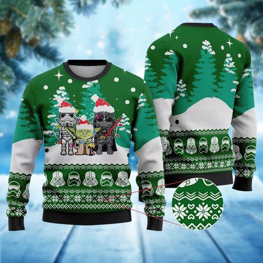 Discover Christmas Star Wars Ugly Sweater, Stormtrooper Yody Dath Vader Santa Sweater, Disney Movie Xmas Sweater, Galaxy's Edge Shirt