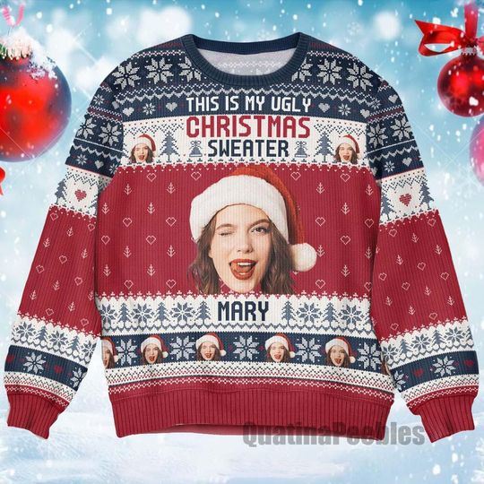 Discover Custom Face This Is My Ugly Sweater Personalized Photo Ugly Sweater, Personalized Xmas Ugly Sweater, Christmas Gift For Men Women Kid
