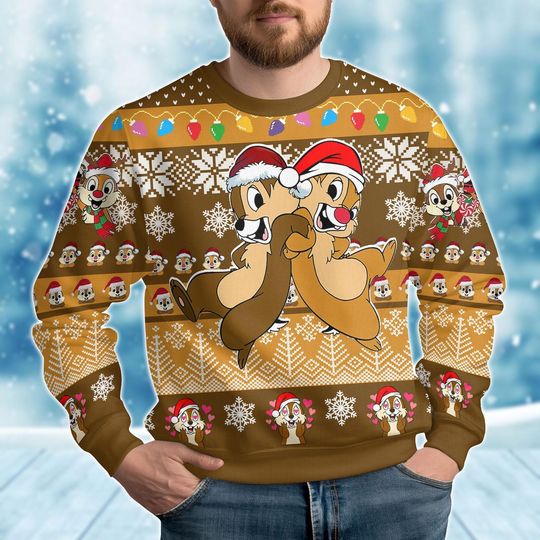 Chip And Dale Christmas Ugly Sweater, Chip N Dale Holiday Sweater, Disney Squirrel Cartoon Movie Shirt, Xmas Lights,Magic Kingdom Shirt