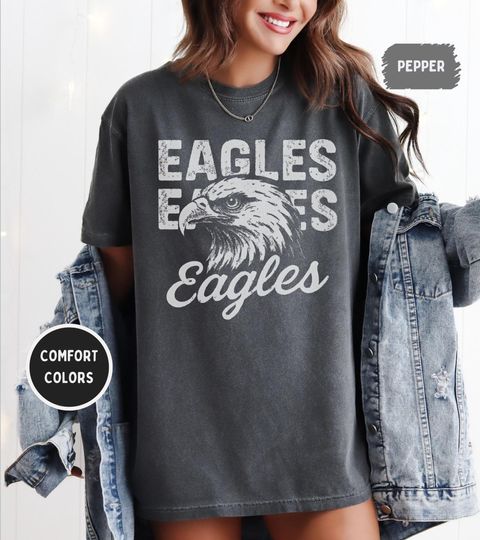 Discover Eagles Mascot Shirt, Comfort Colors 1717, Vintage Distressed Game Day Tee, School Spirit Unisex Graphic, Collegiate Football Top