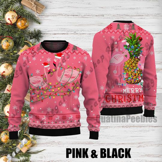 Discover Flamingo Ugly Christmas Sweater, Funny Holiday Sweater With Festive Flamingo, Ugly Christmas Sweater, Xmas Sweater, Gift For Men Women