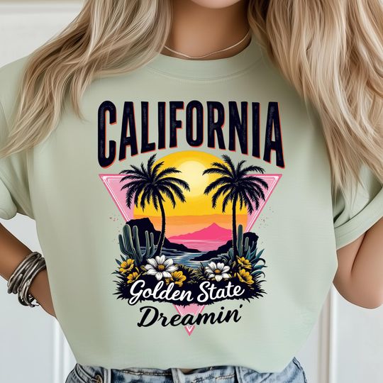 Discover California State Png, Golden State Desert Art, Palm Sunset Design, California Poster, USA Travel Print, Dreamin Shirt