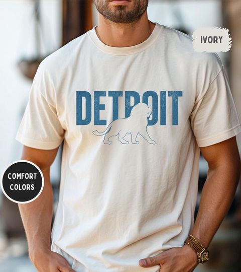 Discover Detroit Football Comfort Colors Unisex T-shirt, Vintage Style Tee, Sports Fan Apparel, Distressed Lion Graphic Shirt, Casual Football Tee