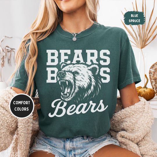 Discover Bear Mascot Comfort Colors T-Shirt, Bears Unisex Graphic Tee, Game Day Vintage Style Tee, Bear College Shirt, Football Comfort Colors 1717