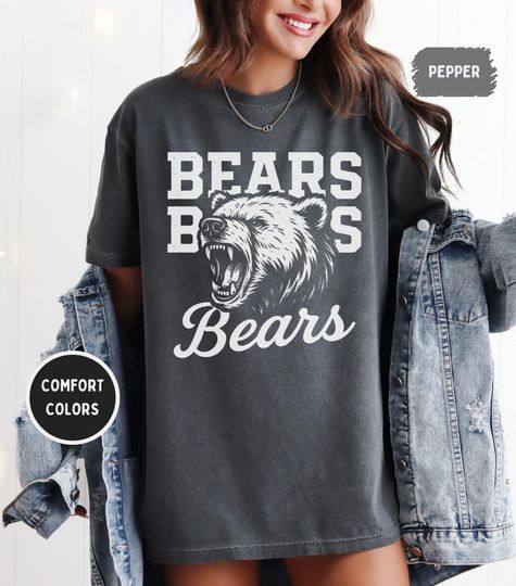 Discover Bear Mascot Comfort Colors T-Shirt, Bears Unisex Graphic Tee, Game Day Vintage Style Tee, Bear College Shirt, Football Comfort Colors 1717
