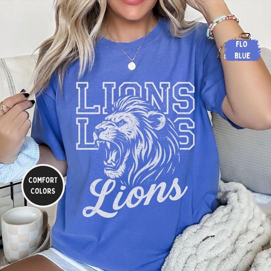 Discover Lion Mascot Comfort Colors T-Shirt, Lions Unisex Graphic Tee, Game Day Vintage Style Tee, Lion College Shirt, Comfort Colors 1717 Tee
