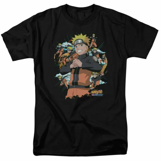 Narutoo Shippuden Shadow Clone T-Shirt Men Licensed Cartoon Merchandise Black
