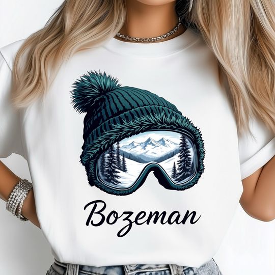 Discover Bozeman City PNG, Winter Mountain Scene, Montana Snow Print, City Art sublimation, Alpine Forest View, Cold Season Hat Design