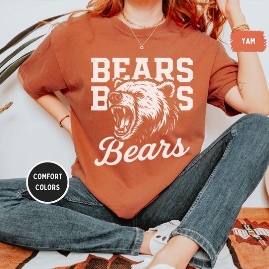 Discover Bear Mascot Comfort Colors T-Shirt, Bears Unisex Graphic Tee, Game Day Vintage Style Tee, Bear College Shirt, Football Comfort Colors 1717