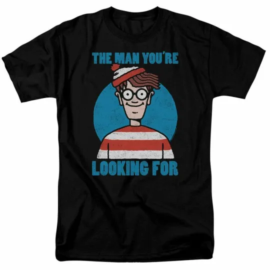 Discover Where's Waldo Looking For Me T Shirt Mens Licensed Cartoon Merchandise Black