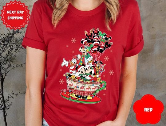 Discover Mickey and Friends Christmas Tea Cup Shirts, Disney Characters Christmas Shirt, Disney Christmas Family Shirts, Christmas Party 2025 Shirts