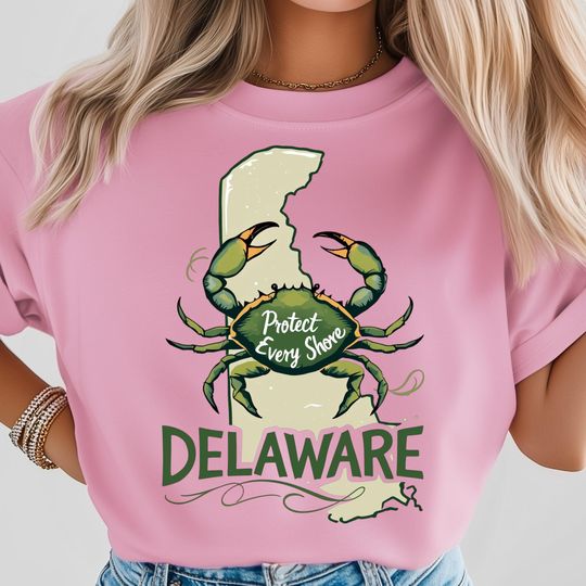 Discover Delaware State Crab T-Shirt, Protect Every Shore Coastal Art, Ocean Marine Life Design