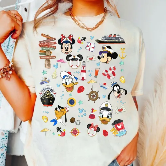Discover Retro Disney Summer Vibes Cruise Mickey and Friends Unisex Adult Kid Tee