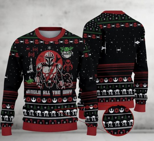 Discover Christmas Darth Vader And Baby Yoda Ugly Sweater, Mandalorian Sweater, Disney Star Wars Movie Xmas Sweater, Jingle All The Way Sweater