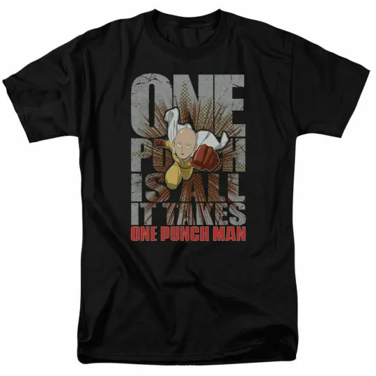 OPM One Punch Is All It Takes T-Shirt Men Licensed Cartoon Black