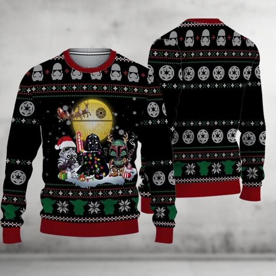 Christmas Star Wars Ugly Sweater, Darth Vader Boba Fett Stormtroopers Xmas Sweater, Disney Movie Holiday Sweater, Christmas Sweater