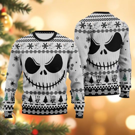 Christmas Jack Skellington Ugly Sweater, Nightmare Skeleton Sweater, Skeleton Face Xmas Sweater, Nightmare Christmas Gift For Men Women