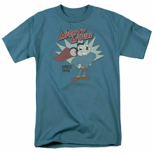 Discover Mighty Mouse 1942 T-Shirt Men’s Cartoon Licensed Shirt Slate
