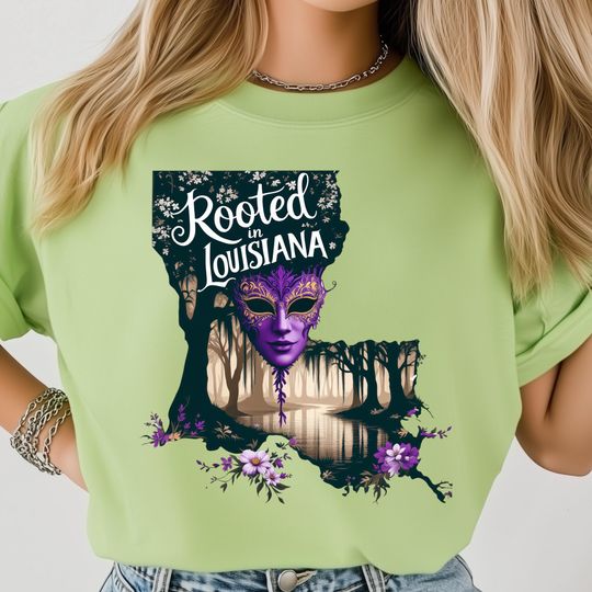 Discover Rooted In Louisiana PNG, Mardi Gras Mask Clipart, Louisiana Swamp Art Print, State Poster Decor, USA State Shirt Design
