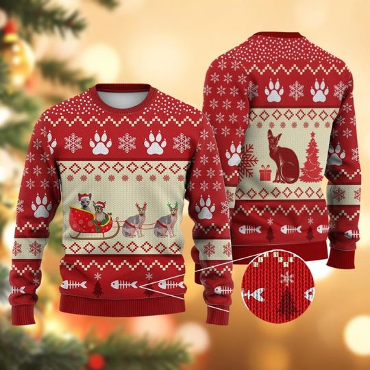 Discover Sphynx Cat Reindeer Ugly Christmas Sweater, Funny Cat Christmas Sweater, Cat Lover Xmas Sweater, Pets Shirt, Holiday Sweater Family