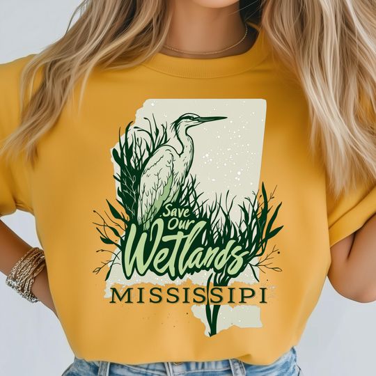 Discover Mississippi  Ecofriendly Tshirts PNG, Save Our Wetlands PNG, State Map Shirt Art, Wetlands Bird Art, USA State Shirt Design