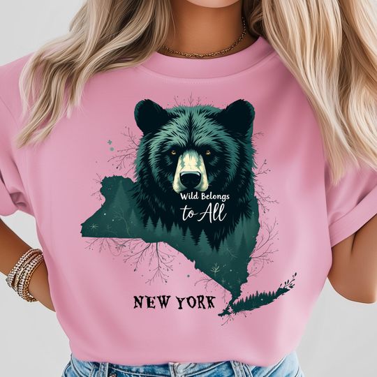Discover Wild Belongs to All PNG, New York Ecofriendly Tshirts Design PNG, Bear Forest Shirt Art, Eco Inspired Design, USA State Shirt Design