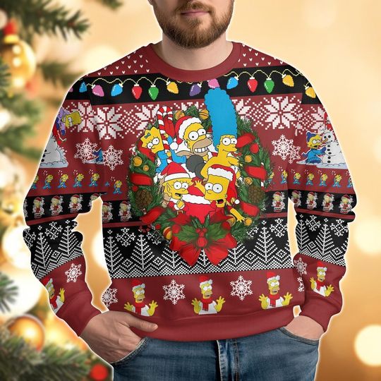 Simpsons Christmas Ugly Sweater, The Simpson Family Sweater, Simpsons Homer Xmas Sweater, Santa Simpsons Holiday Sweater, Bart Simpson