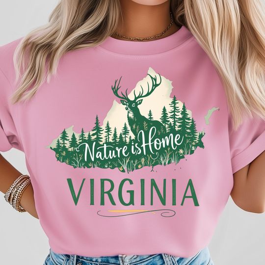 Discover Virginia Nature Is Home PNG, Ecofriendly Tshirts Design, Deer Forest Art,  State Nature Gift Print, USA State Shirt Design