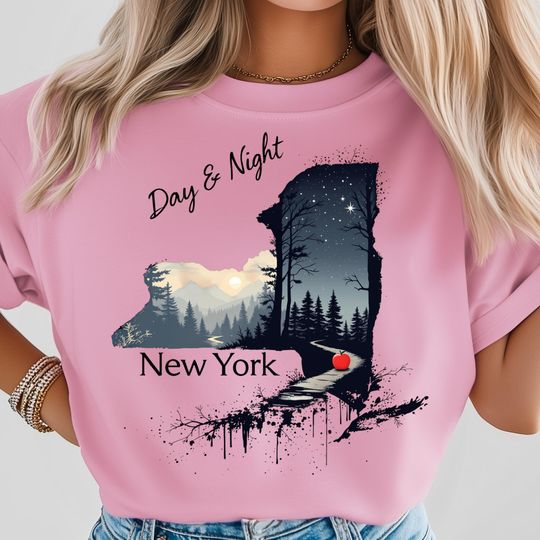 Discover New York T-Shirt, Day And Night Nature Scene, Big Apple Forest Art