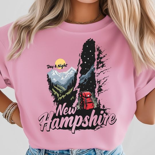 Discover Day And Night T-Shirt, New Hampshire Hiking Backpack Art, Mountain Adventure Poster Design