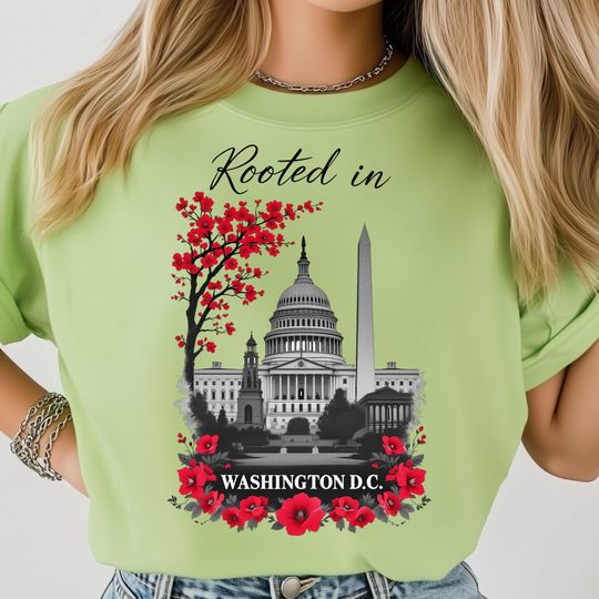 Discover Rooted In Washington T-Shirt, Capitol Building Art, Red Floral Federal City Design
