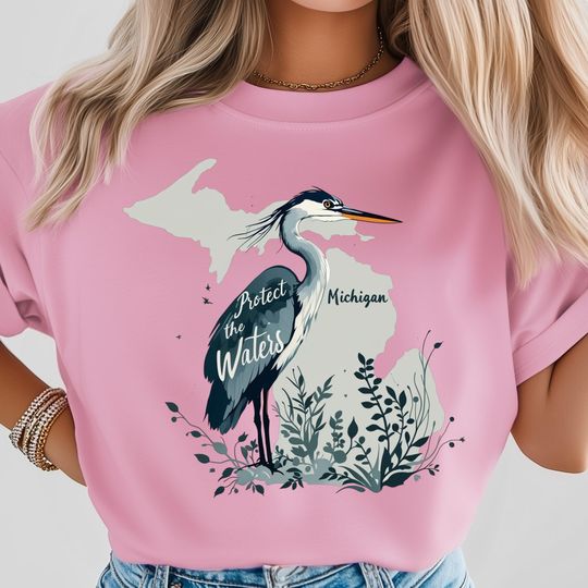 Protect The Waters T-Shirt, Ecofriendly Tshirts Design, Michigan Lake Bird Shirt Art