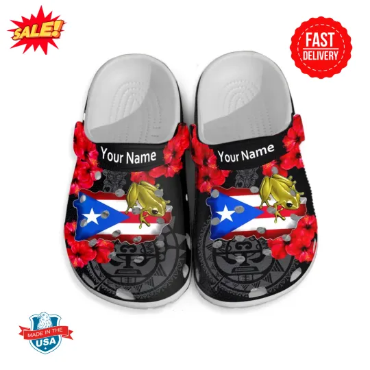Discover Coqui On The Puerto Rico Flag Map Personalized Clogs