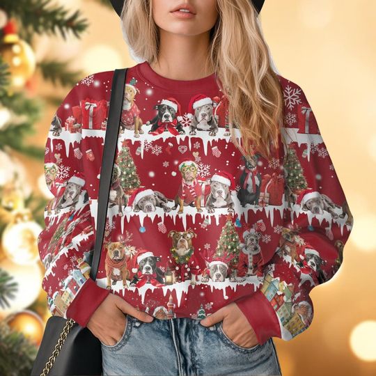 Discover Christmas Pitbull Ugly Sweater, Dog Lover Holiday Sweater, Pitbull Xmas Sweater, Pet Owner Christmas Family Sweaters For Women Men Kid