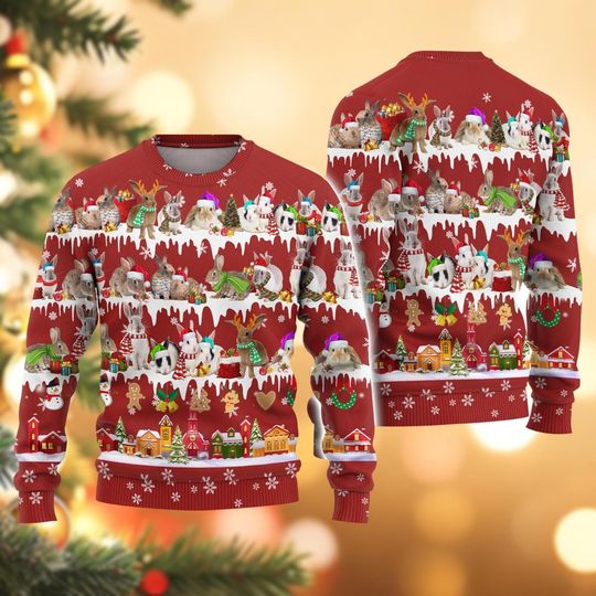 Christmas Rabbits Ugly Sweater, Animal Sweater, Rabbit Xmas Sweater, Holiday Sweater, Funny Christmas Sweater For Women Men Kid