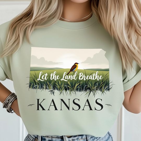 Discover Let The Land Breathe T-Shirt, Kansas Nature Scene, Eco Message Poster, Prairie Bird Art