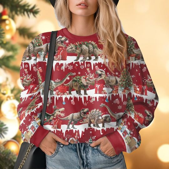 Discover Christmas Dinosaur Ugly Sweater, Holiday Sweater, Animal Xmas Sweater, Matching Family Sweater, Dinosaur Sweaters For Women Men Kid
