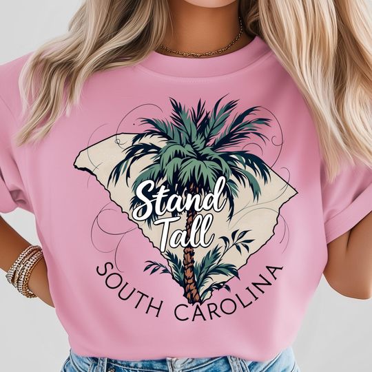 South Carolina Stand Tall T-Shirt, Tropical Palmetto Tree Art, Coastal Nature