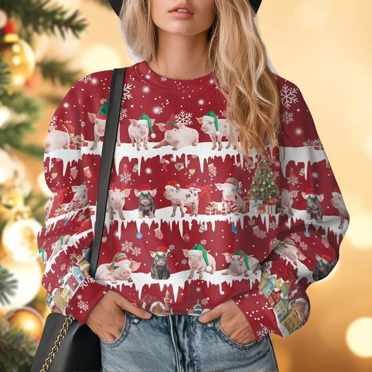 Christmas Pig Ugly Sweater, Farm Holiday Sweater, Animal Xmas Sweater, Matching Family Sweater, Pig Sweaters For Women Men Kid Farmer