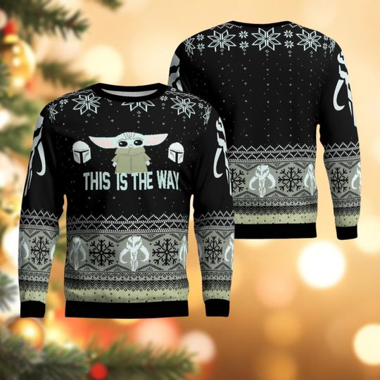Discover Baby Yoda Ugly Christmas Sweater, Star Wars Sweater, Yoda This Is The Way Shirt, The Mandalorian Sweater, Disney Movie Holiday Sweater