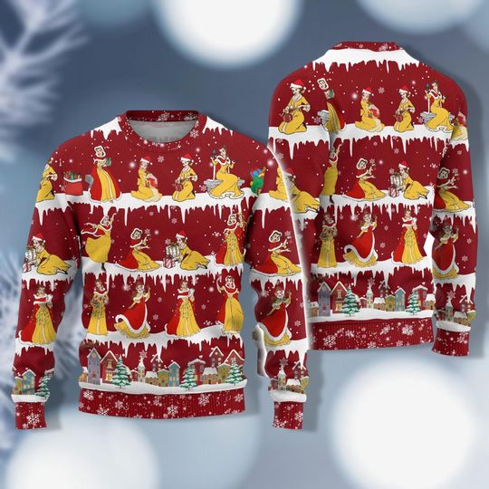 Belle Princess Christmas Sweater, Princess Belle Shirt, Disney Princess Ugly Sweater, Christmas Girl Shirt, Disney Christmas Shirt