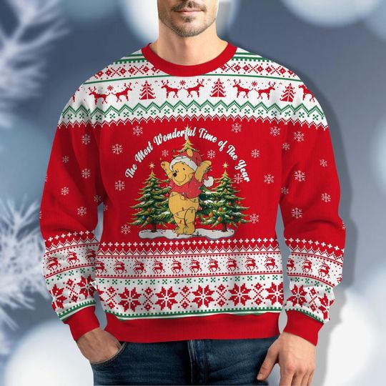 Winnie The Pooh Christmas Ugly Sweater, Disney Pooh Bear Sweater, Ugly Christmas Shirt, Women Christmas Sweater, Disney Sweater Men