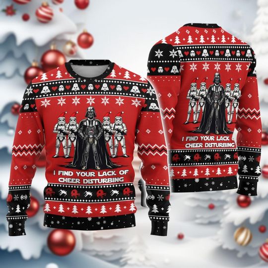Discover Darth Vader Ugly Christmas Sweater, Star Wars Xmas Sweater, Stormtrooper Ugly Sweat Shirt, Spaceship Crewneck Tee, Xmas Holiday Gift