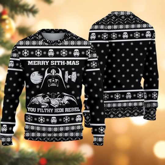 Star Wars Merry Sithmas Darth Vader Ugly Christmas Sweater, Disney Movie Xmas Sweater, Anakin Skywalker Holiday Shirt For Women Men Kid