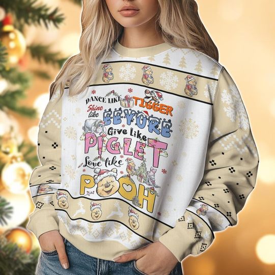 Winnie The Pooh Christmas Ugly Sweater, Pooh Eeyore Piglet Tigger Matching Sweater Family, Disney Cartoon Xmas Sweater, Holiday Sweater
